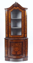 Oak construction, marquetry of different kinds of wood, brass fittings, first half of 19th century.