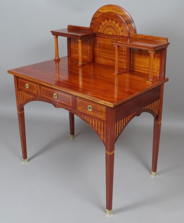 veneered with mahogany, marquetry of various woods, brass fittings,