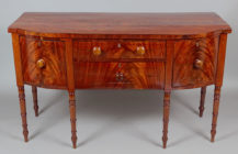 veneered with mahogany, marquetry from various kinds of wood, England ca. 1830.