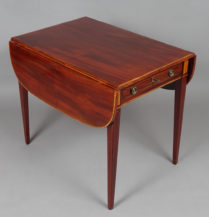 mahogany veneers, inlays and strings of fruit wood, brass, mid-19thC