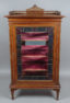 walnut, birch and fruit wood veneers, polychrome, woodcarving, glass in various colors, early 20th century