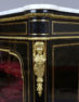 veneered with ebony and mahogany, brass and gilded bronze, marble top