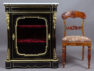 veneered with ebony and mahogany, brass and gilded bronze, marble top