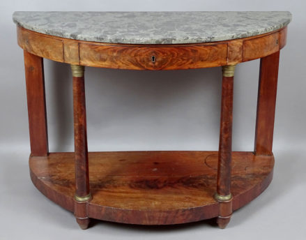 veneered with mahogany, brass, marble top, mid-19thC