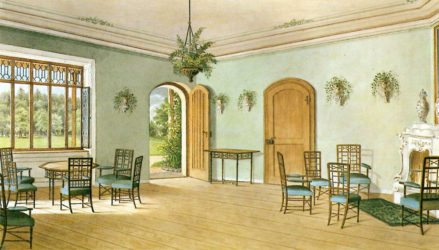 Wnętrze domku Buquoy's w Nové Hrady, prawdopodobnie 1849r.