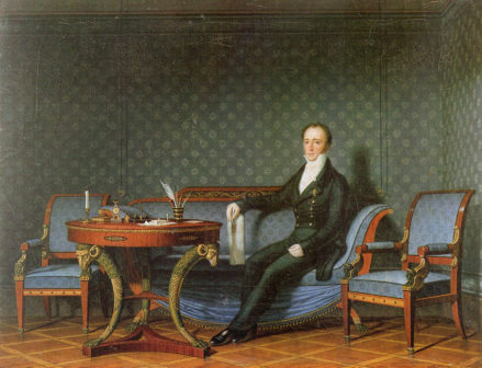 Hrabia Karel Chotek przy stole z akcesoriami do pisania, 1815-1818r.