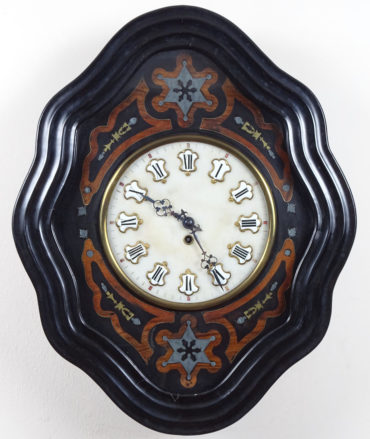 marquetry of brass and tin plate, veneered with walnut, alabaster dial face, late 19thC