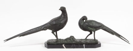 Patinated bronze, marble, early 20th century.
