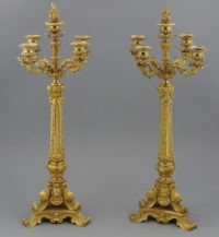 Pair of candelabra Gilded and polished bronze, late 19th century.